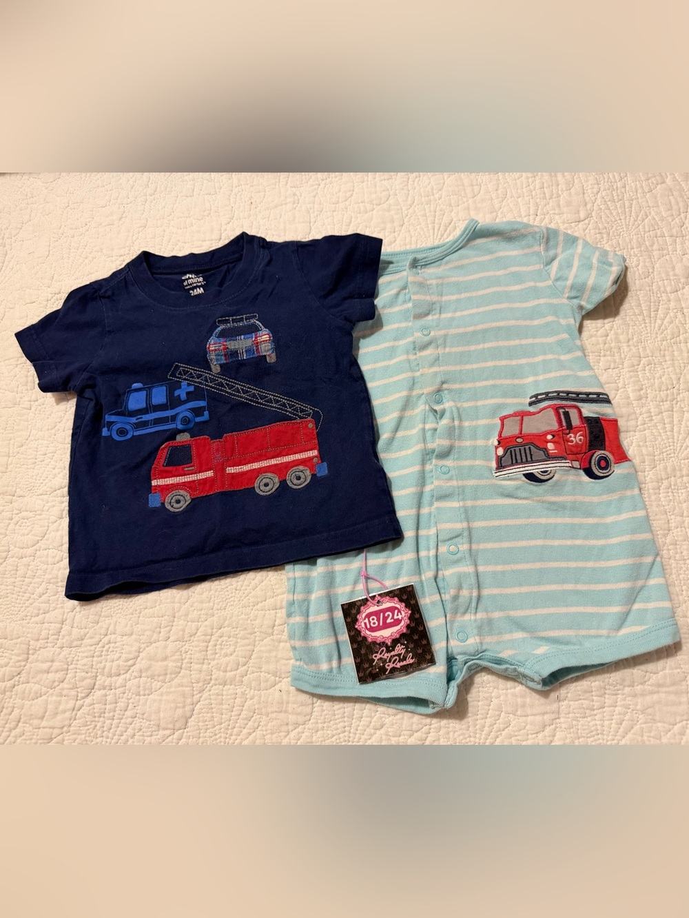 Carter's Navy & Light Blue Fire Truck 2-Pack Bodysuits